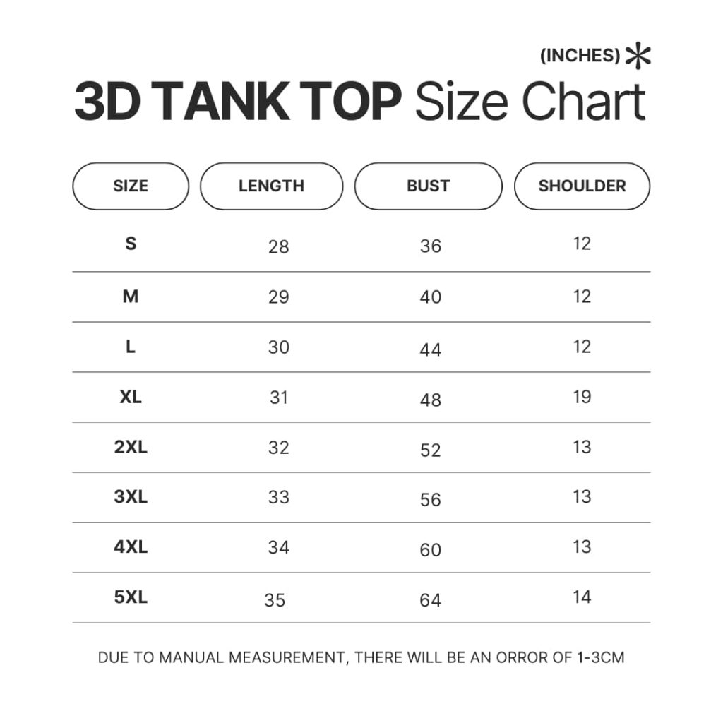 3D Tank Top Size Chart - Dragon Ball Z Mall