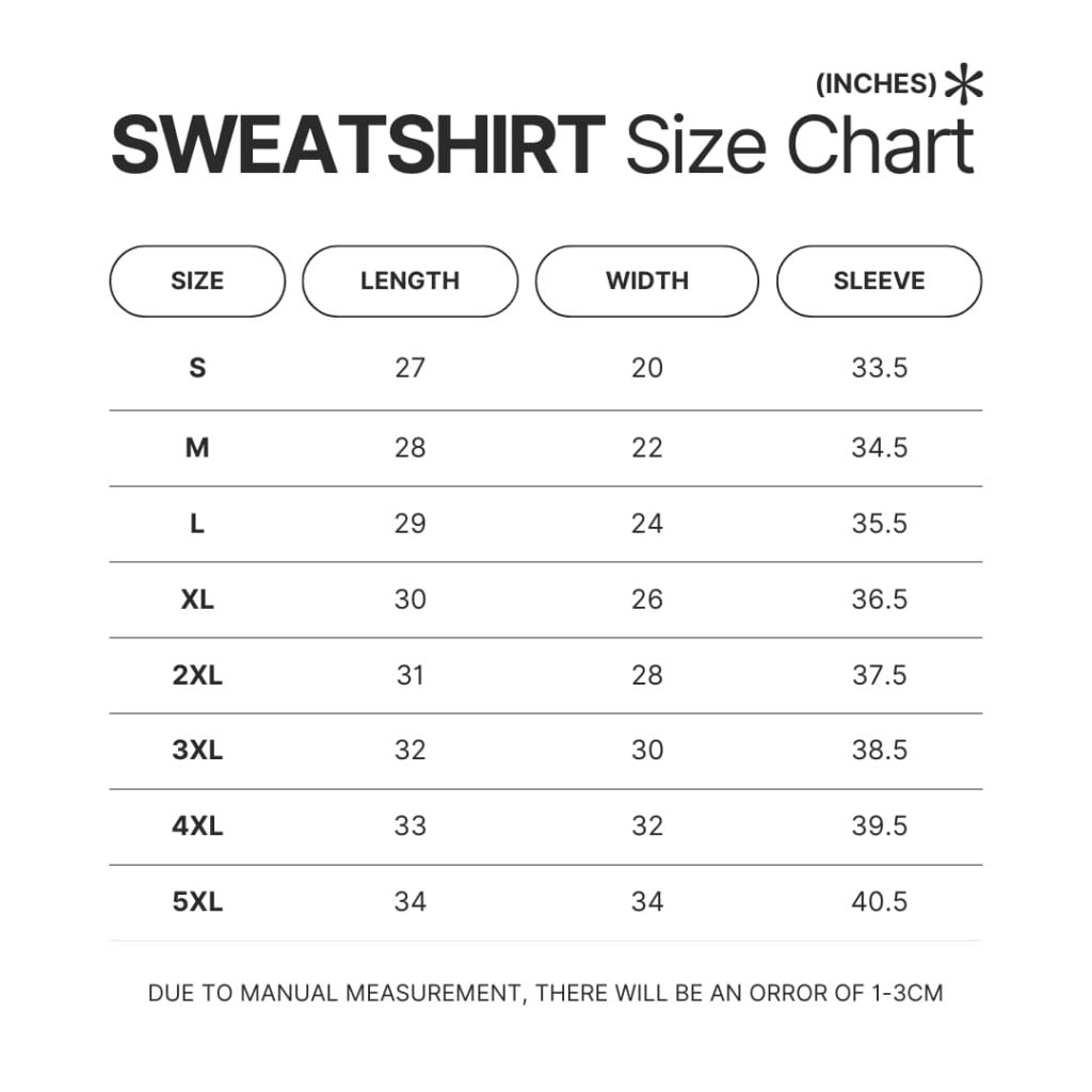 Sweatshirt Size Chart - Dragon Ball Z Mall