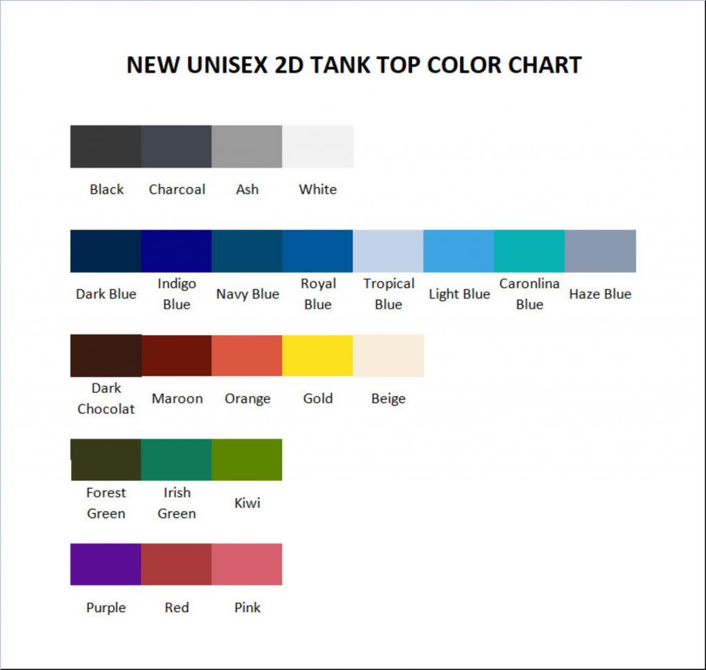tank top color chart - Dragon Ball Z Mall
