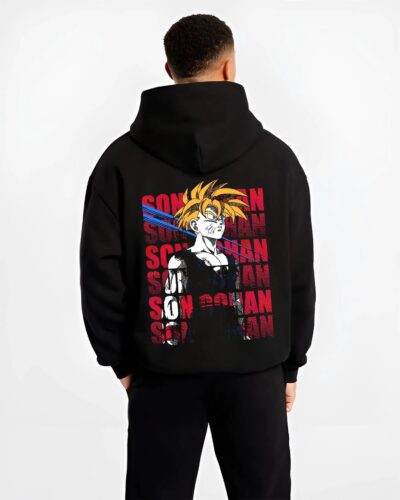 GOHSSJ B.black hoodie male back view - Dragon Ball Z Mall